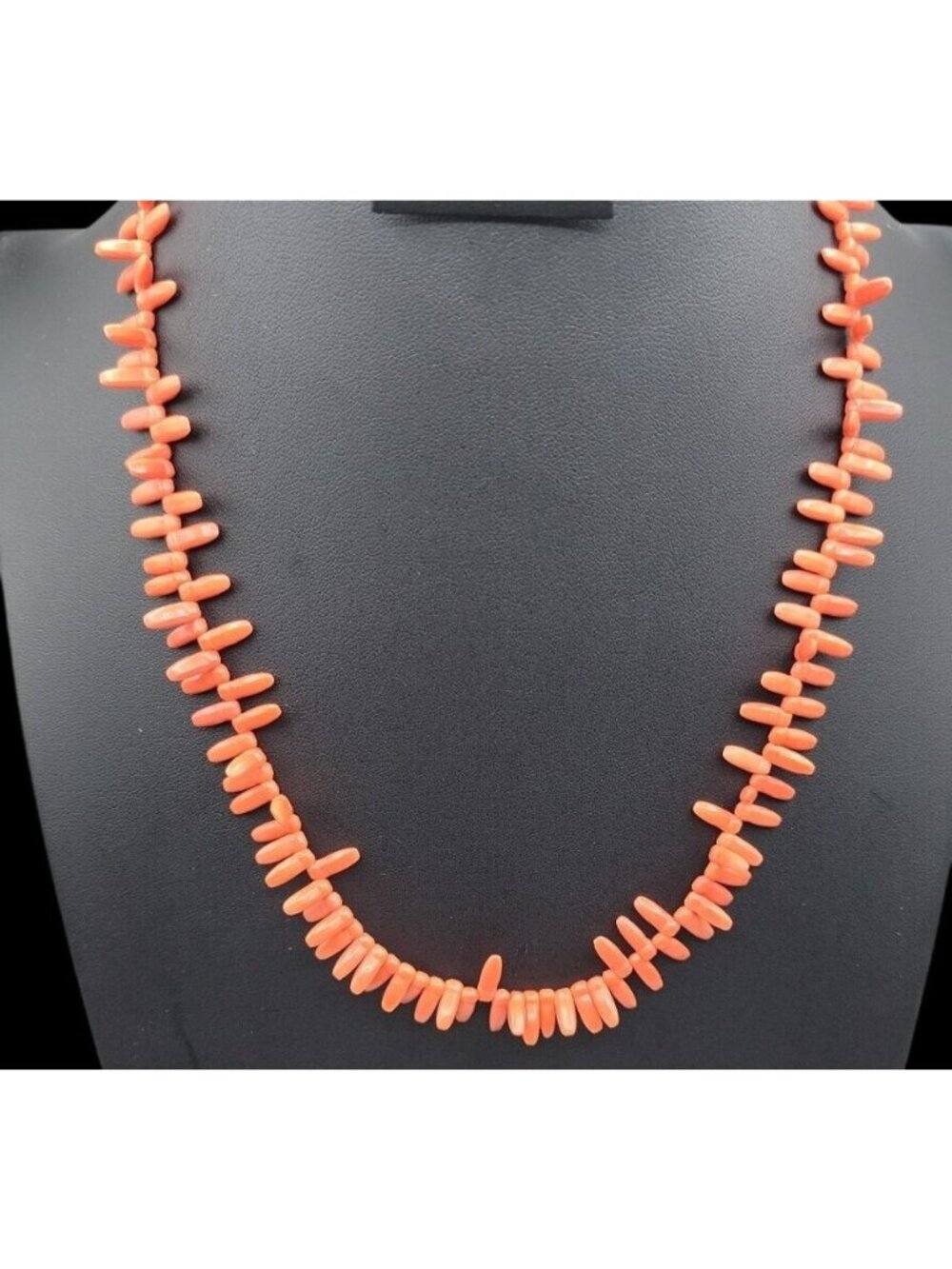 Vintage Czech Faux Coral Branch Necklace 20" Orange Slice Glass Beads 1960s